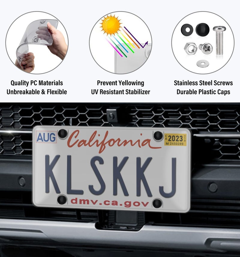 KLSKKJ 2 Pack License Plate Covers, Clear License Plate Protector Unbreakable Plastic Shields Tag Holder Fits Standard US Plate with Screws Caps ﻿ - Image 2